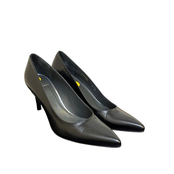 Stuart Weitzman Black Leather Pointed Toe Pumps Heels Size 7 - Picture 2 of 11